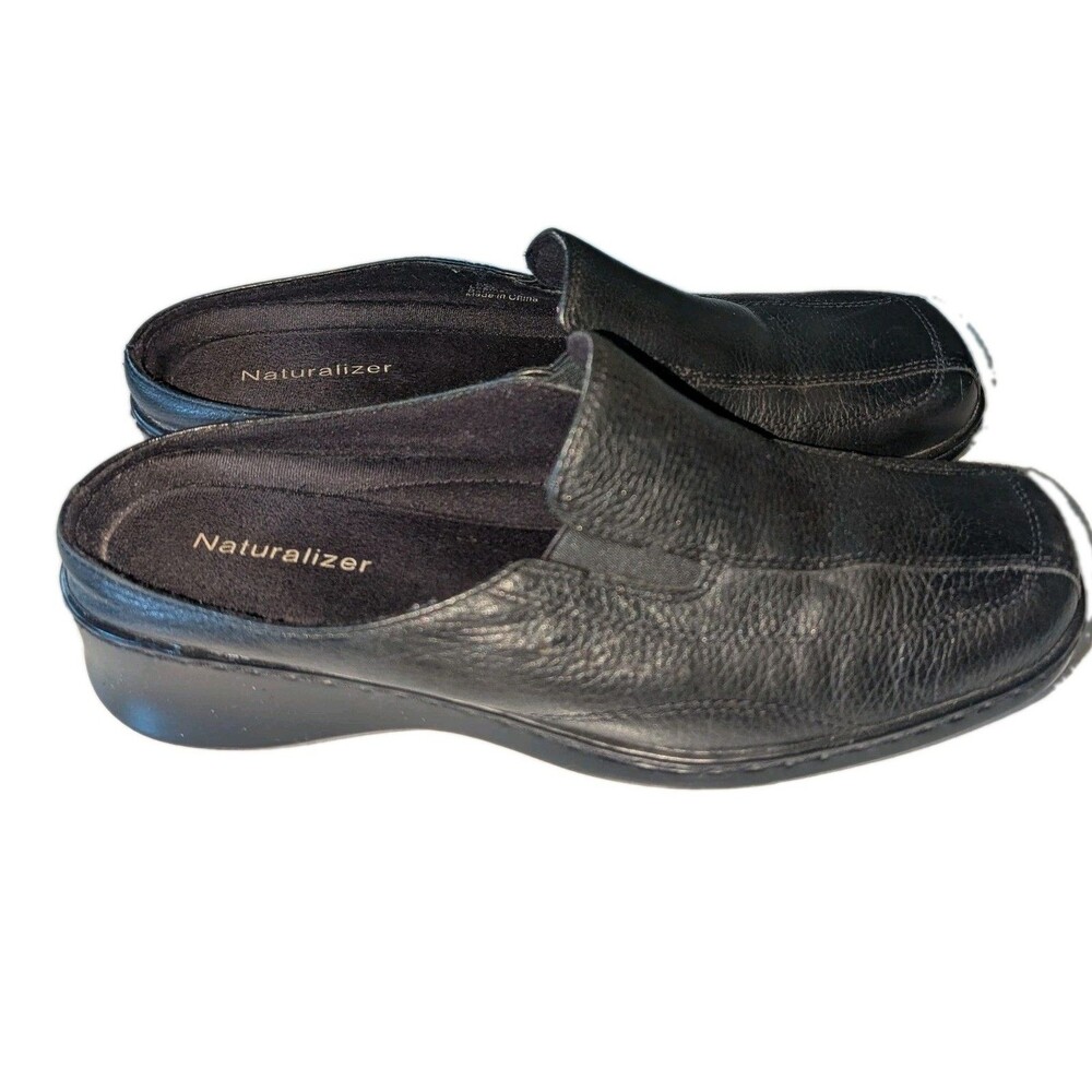 Naturalizer Recite Black Leather Slip On Mules Clogs Comfort Women's 8M